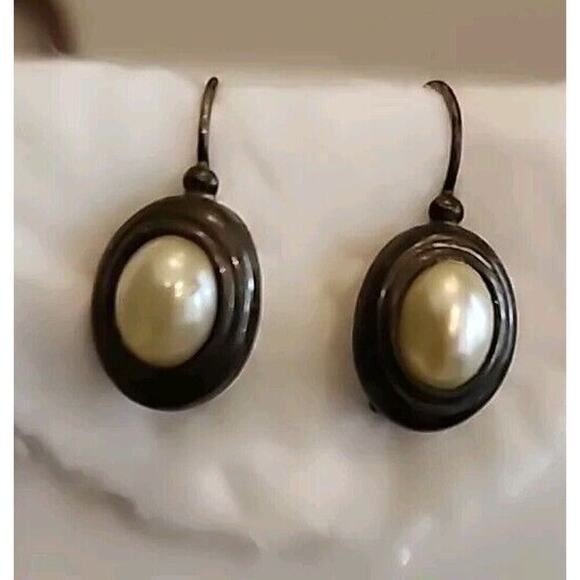 Vintage Sterling Silver Faux Pearl Earrings - Picture 1 of 5